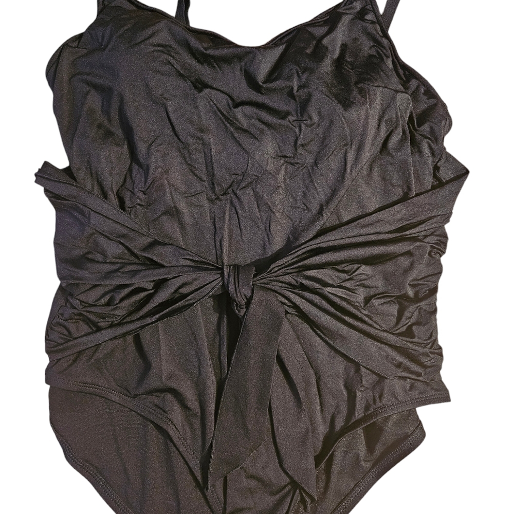 Kona Sol One Piece Faux Wrap Full Coverage Swim Suit Sz Xl 14 16 Black. #19